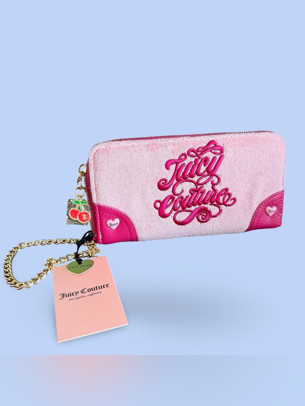 NWT Juicy Couture Soft Pink Zip-Around Wallet with Gold Chain Embroidered Logo